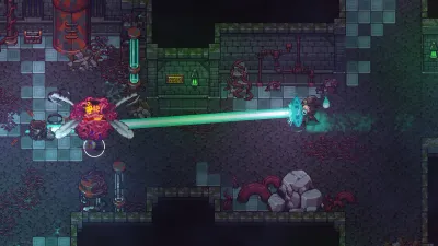 Emberville dungeon chamber lit by a bright crystal energy beam