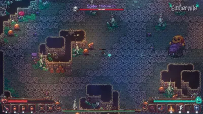 Emberville boss fight against the Spider Matriarch inside a stone dungeon chamber
