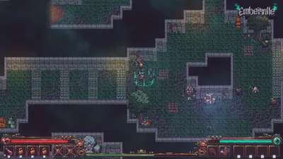 Emberville foggy dungeon interior with machinery and a green glow