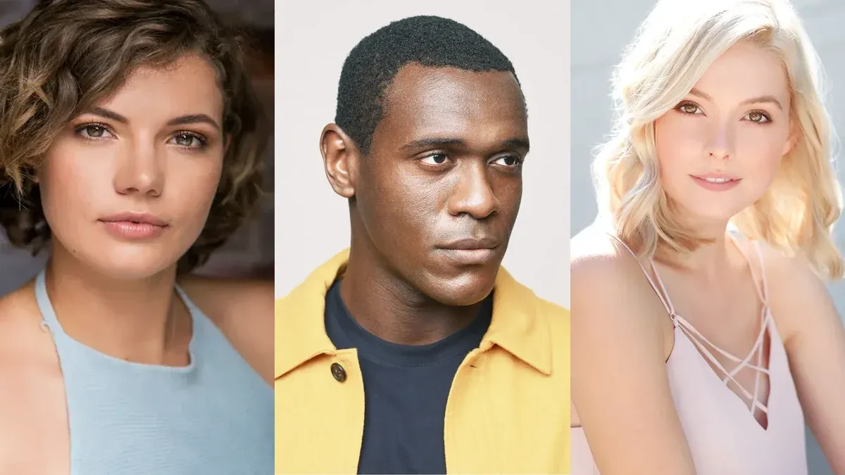 Composited headshots of three actors announced in the Emberville voice cast
