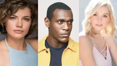 Composited headshots of three actors announced in the Emberville voice cast
