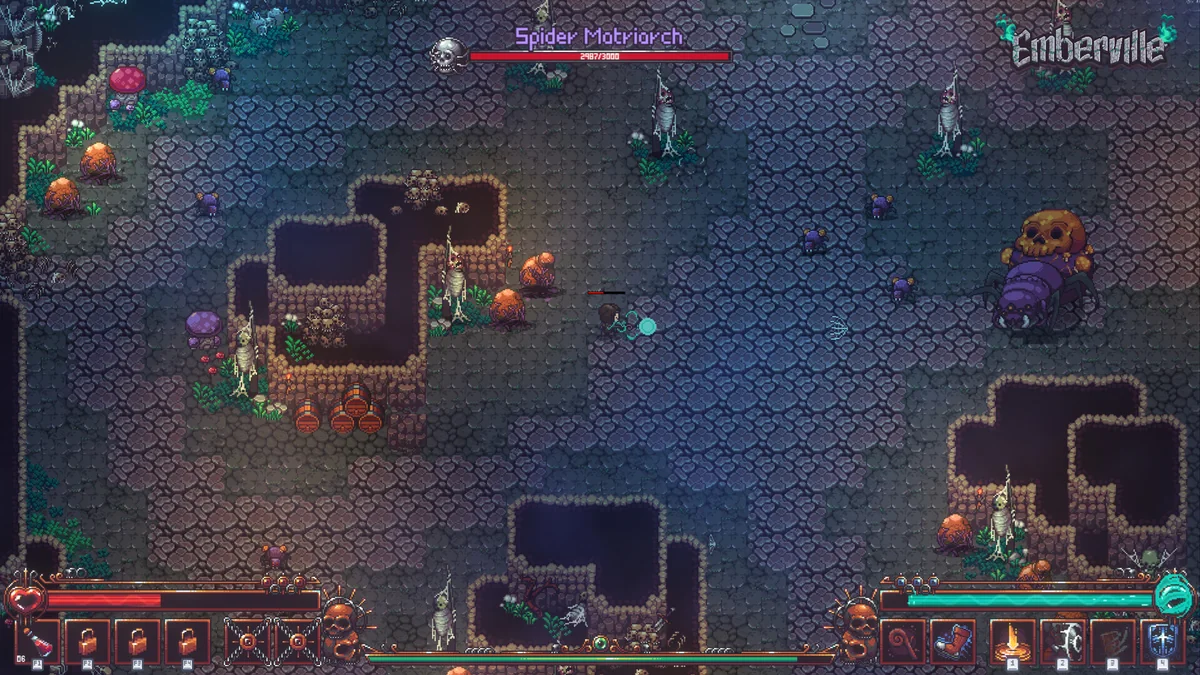 Emberville dungeon fight against the Spider Matriarch